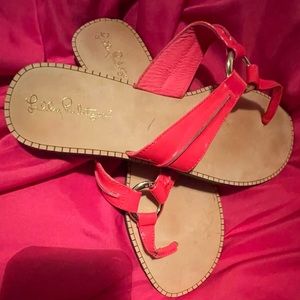 Lilly Pulitzer leather neon pink sandals